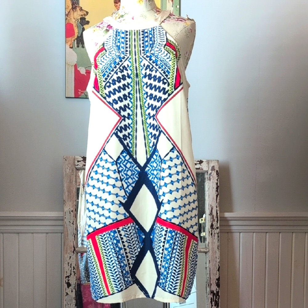 VENUS‎ Off  White, Blue And Red Halter Sundress Mini